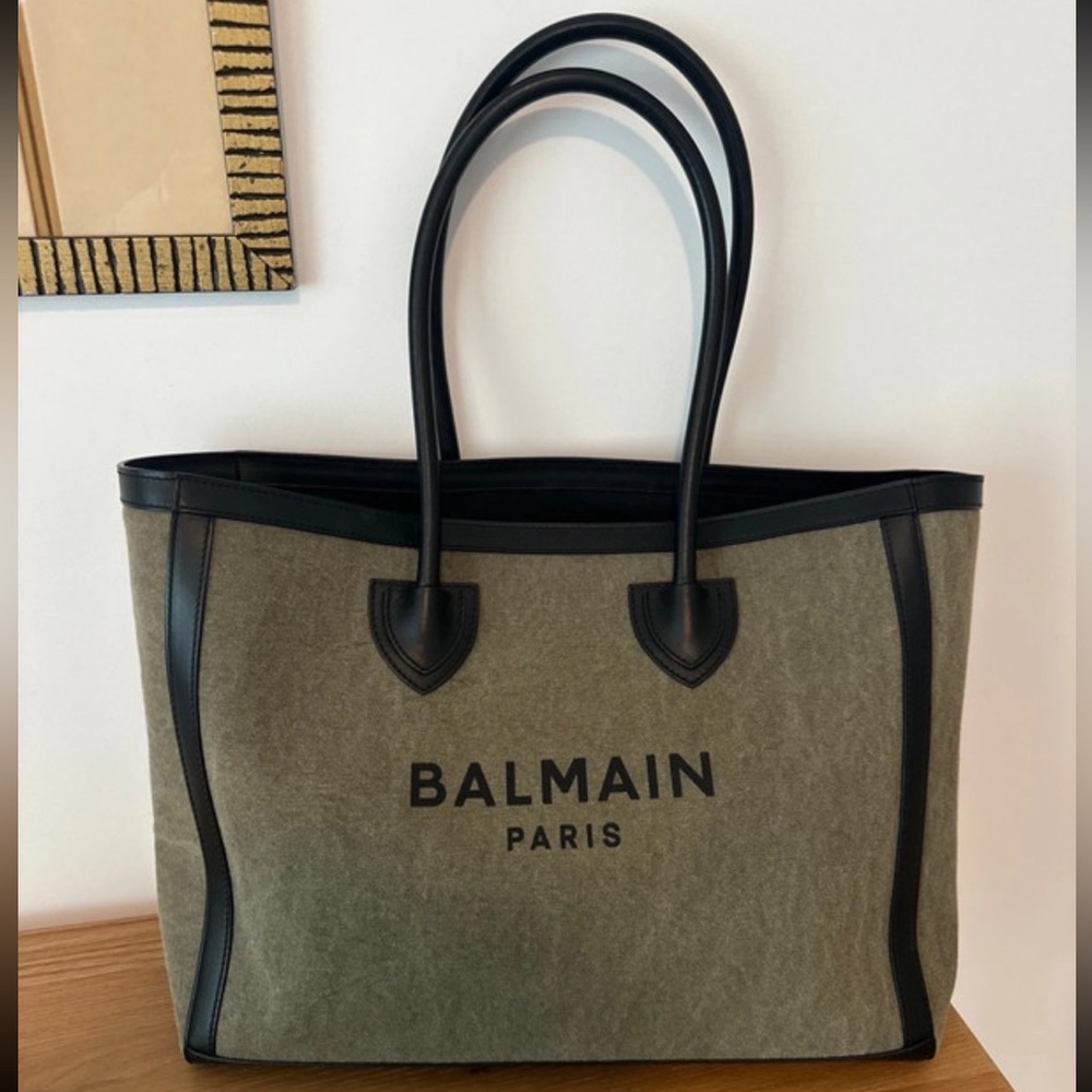 Balmain Canvas B-Army 42 Tote with Leather Panels